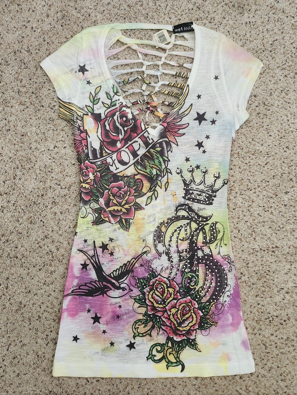 Wet Seal Deadstock Y2k Hope Rhinestone Shirt